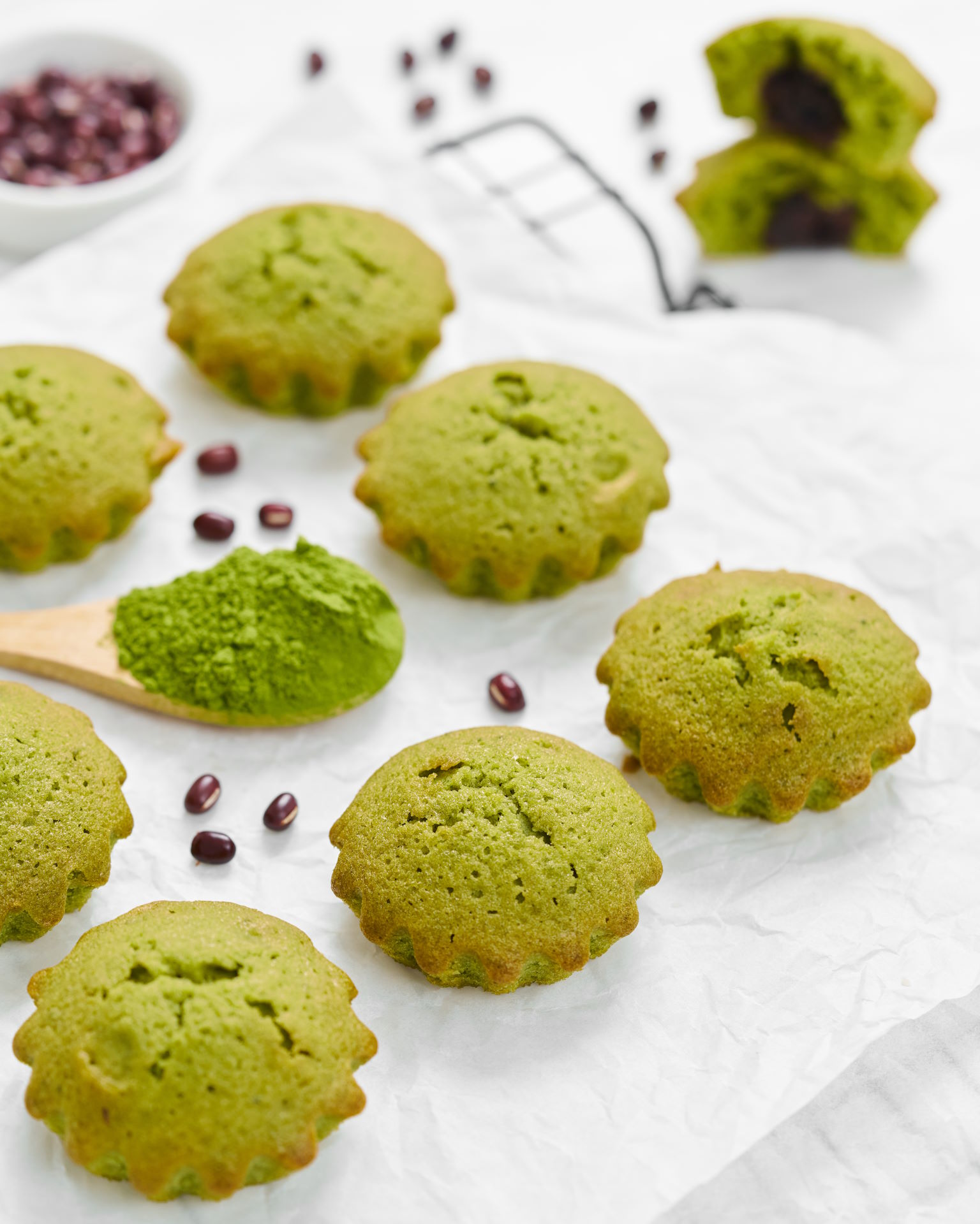 Matcha and Red Bean Madeleines